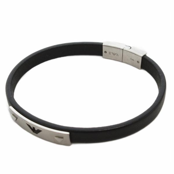 エンポリオアルマーニ EMPORIO ARMANI ブレスレット ロゴプレート レザー 黒 ブラック...
