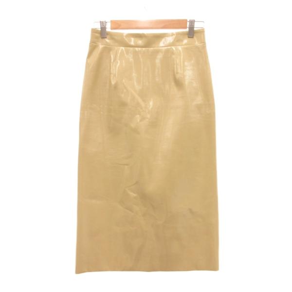 ミラオーウェン Mila Owen タイトスカート ミモレ ロング フェイクレザー 1 ベージュ キ...