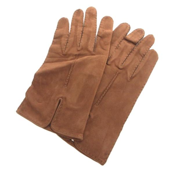 ロエベ LOEWE レザーグローブ 手袋 アナグラム スエード 茶 ブラウン /FF レディース