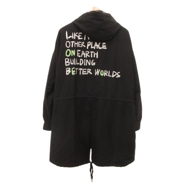 URBAN REVIVO モッズコート ジップアップ フード バックプリント 36 黒 ブラック /...