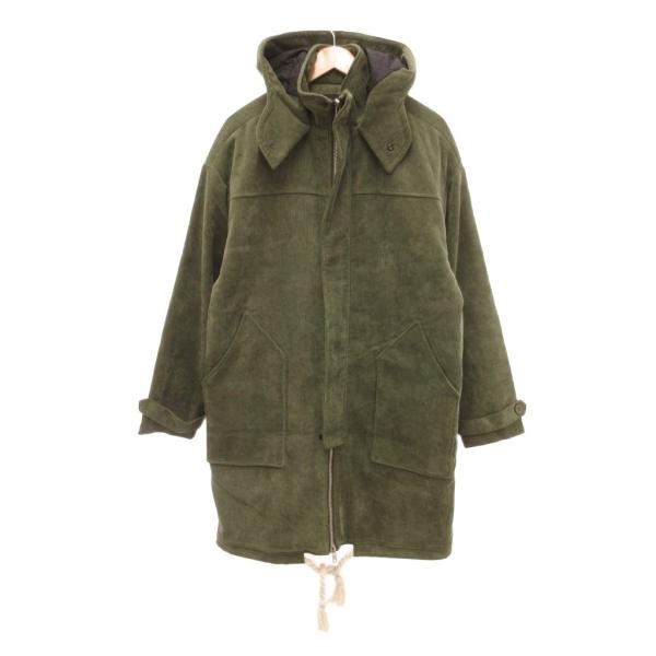 URBAN REVIVO ロングコート フード コーデュロイ 38 カーキ /JS メンズ