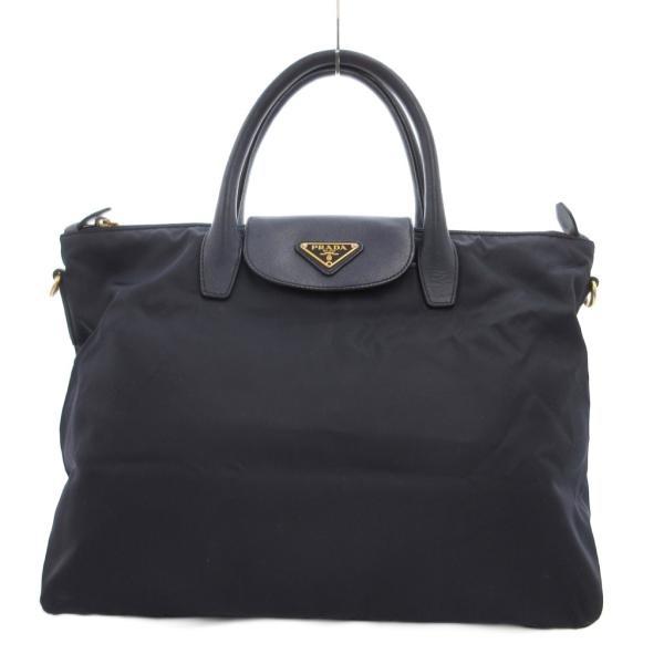 プラダ PRADA ハンドバッグ ショルダー 2WAY ナイロン レザーハンドル 紺 ネイビー BN...