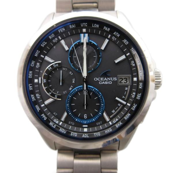 カシオ CASIO オシアナス クラシックライン 腕時計 電波 タフソーラー チタン 紺文字盤 シル...