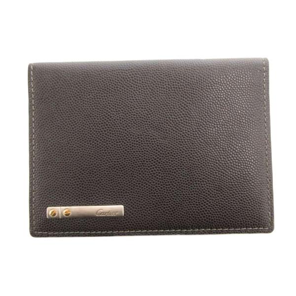 カルティエ Cartier サントス ドゥ 手帳カバー ケース ロゴプレート レザー 黒 ブラック ...