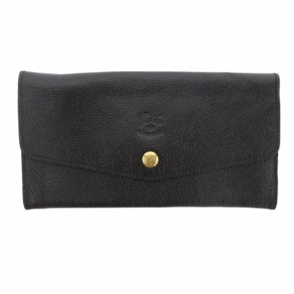 イルビゾンテ IL BISONTE レターフラップ ロングウォレット 長財布 レザー 牛革 黒 ブラ...