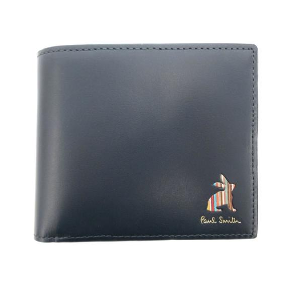 未使用品 ポールスミス PAUL SMITH マーケトリーストライプラビット 二つ折り財布 スムース...