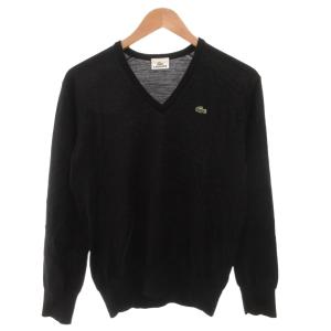 ラコステ LACOSTE ニット セーター 長袖 ロゴ 刺繍 ウール Vネック 3 黒 ブラック /FF メンズ