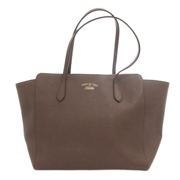 グッチ GUCCI スウィング トートバッグ ショルダーバッグ 手提げ 肩掛け レザー ロゴ 茶 ブ...