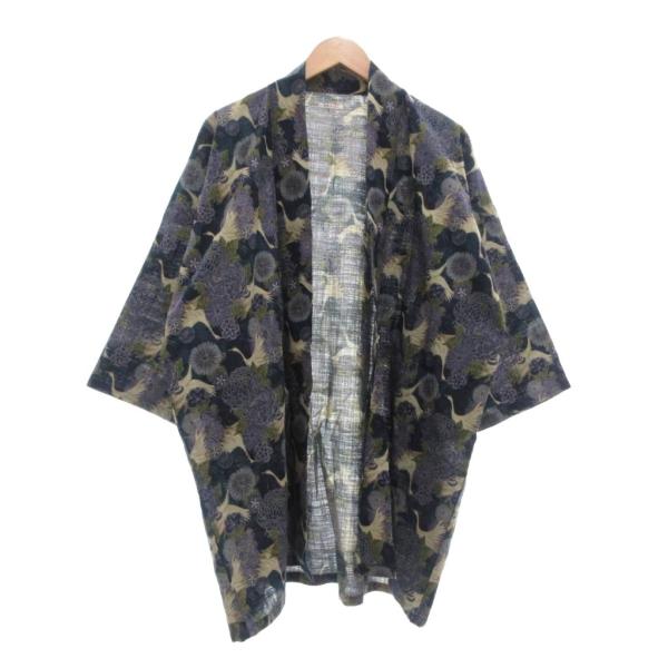 羽衣シャツ 美品 カジュアルはっぴ 総柄 ネイビー /MG メンズ