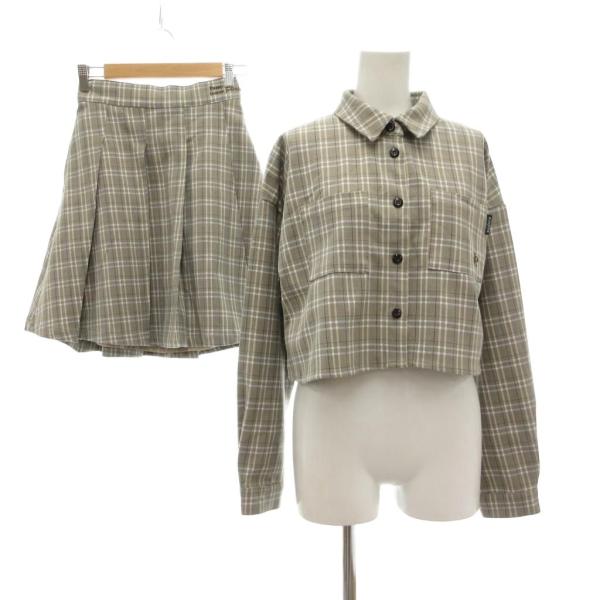 ポンポネット pomponette 美品 セットアップ ジャケット スカート チェック柄 Ｌグレー ...