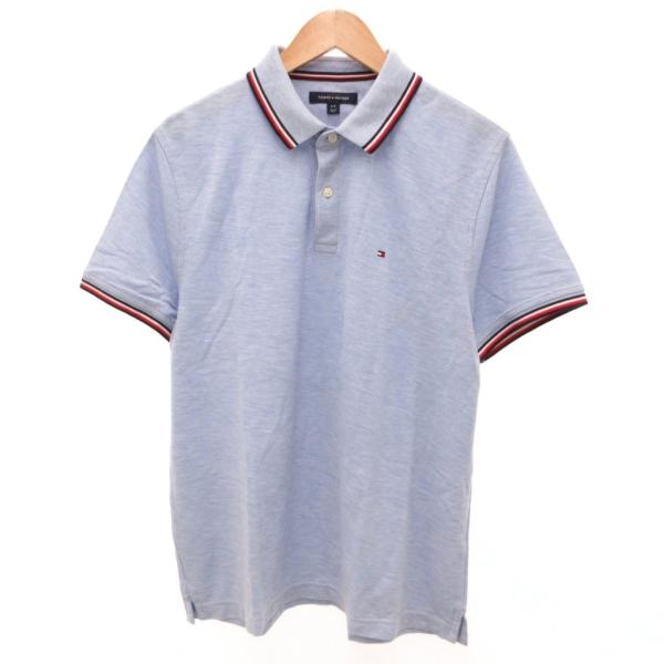 トミーヒルフィガー TOMMY HILFIGER ポロシャツ 半袖 ロゴ L ライトブルー /JS ...
