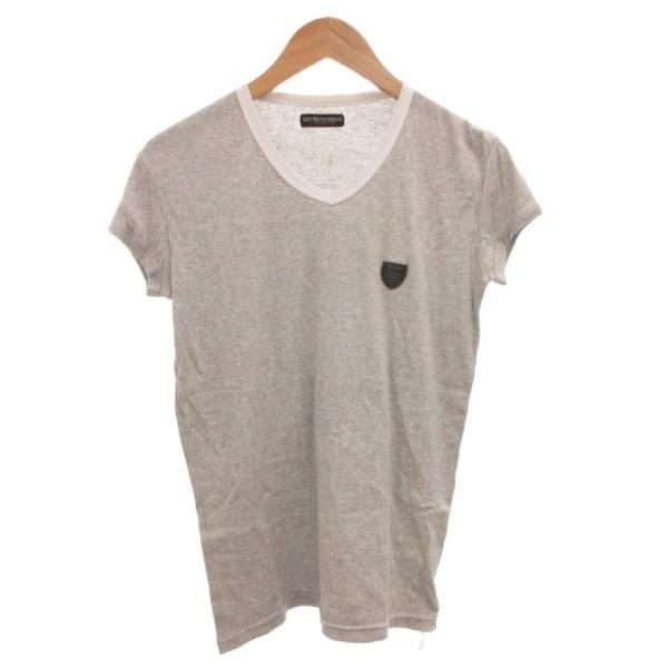 エンポリオアルマーニ EMPORIO ARMANI Tシャツ ニット 半袖 Vネック ロゴ M グレ...