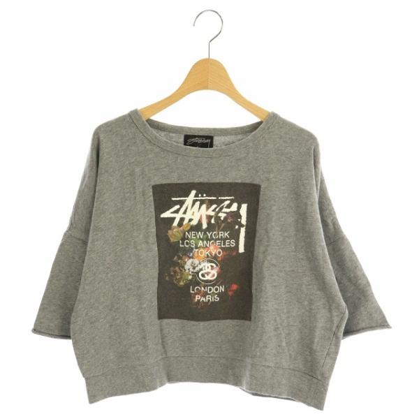 ステューシー STUSSY カットソー プルオーバー 七分袖 プリント M グレー /DF レディー...