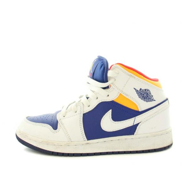 ナイキ NIKE AIR JORDAN 1 MID GS WHITE/NAVY/YELLOW スニー...