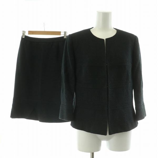 レリアン Leilian セットアップ 2点セット ブラックフォーマル 上下 フレアスカート ノーカ...