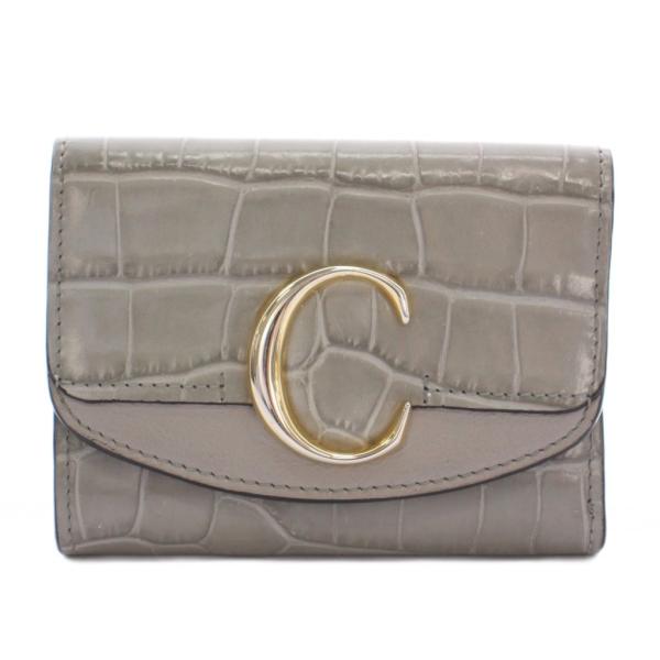 クロエ CHLOE 三つ折り財布 クロコ型押し レザー グレー /YM ■OH レディース