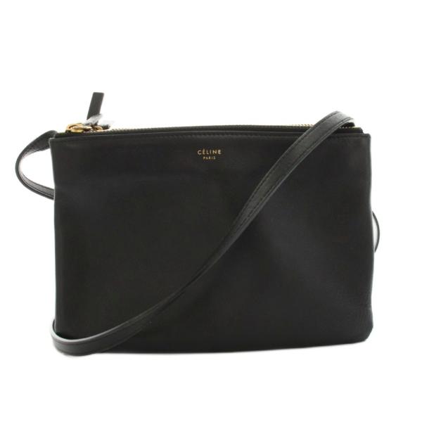 セリーヌ CELINE トリオ スモール ショルダーバッグ レザー 黒 ブラック /YM ■OH レ...