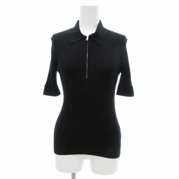 コス COS リブニット セーター 半袖 ハーフジップ 絹 シルク XS ブラック /JS レディー...