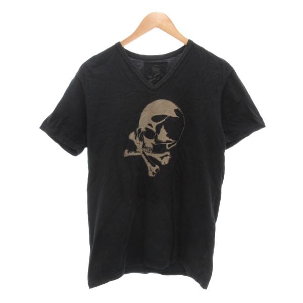 ロエン Roen Tシャツ 48 黒 ブラック スカルプリント Vネック 半袖 /NL ■GY06 ...
