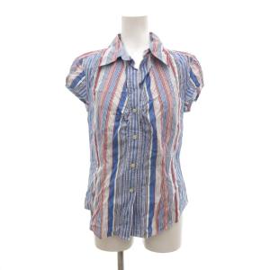 トミーヒルフィガー TOMMY HILFIGER 美品 シャツ S/P 青 ブルー ストライプ柄 襟付き フレンチスリーブ 半袖 /NL ■GY06 レディース