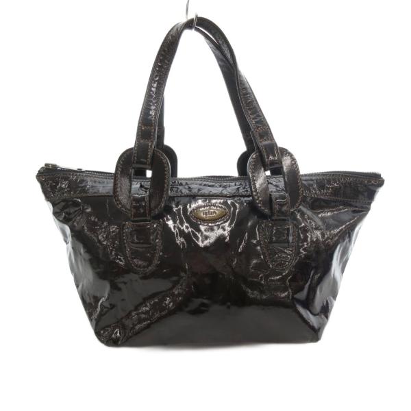 イビサ IBIZA ハンドバッグ 黒 ブラック エナメル加工 ロゴプレート /NL ■GY06 レデ...