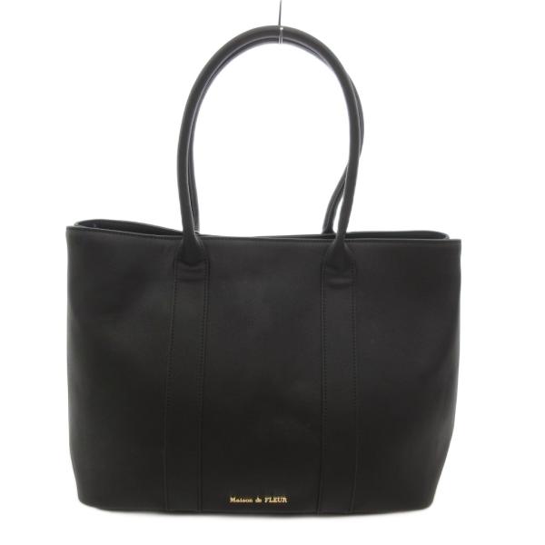 未使用品 メゾンドフルール Maison de FLEUR タグ付き 横長トートバッグ 通勤 黒 ブ...