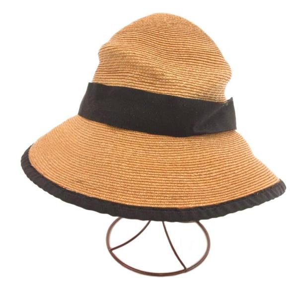 フォクシー FOXEY 麦わら帽子 ストローハット クロッシェ リボン 茶 ブラウン /JS ■GY...