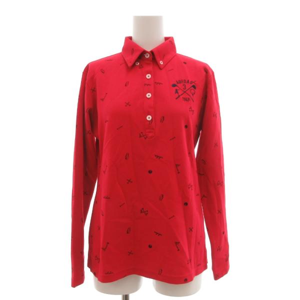 アディダス adidas ポロシャツ 長袖 総柄 鹿の子 L 赤 レッド /JS ■GY12 レディ...