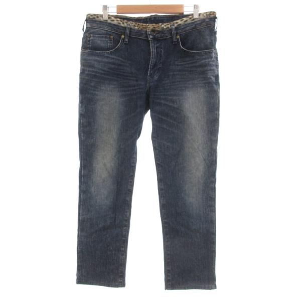 エドウィン EDWIN デニムパンツ ジーンズ テーパード レオパード柄 プリント L インディゴブ...