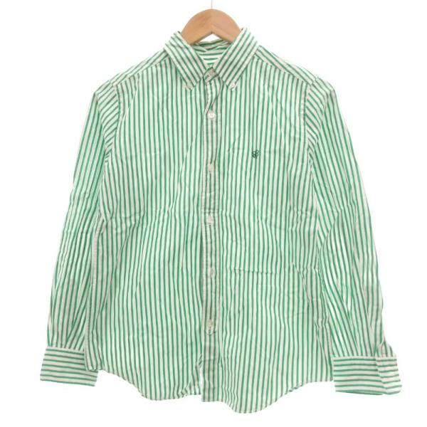 ビームスボーイ BEAMS BOY ボタンダウンシャツ BD 長袖 ストライプ 緑 グリーン 白 ホ...