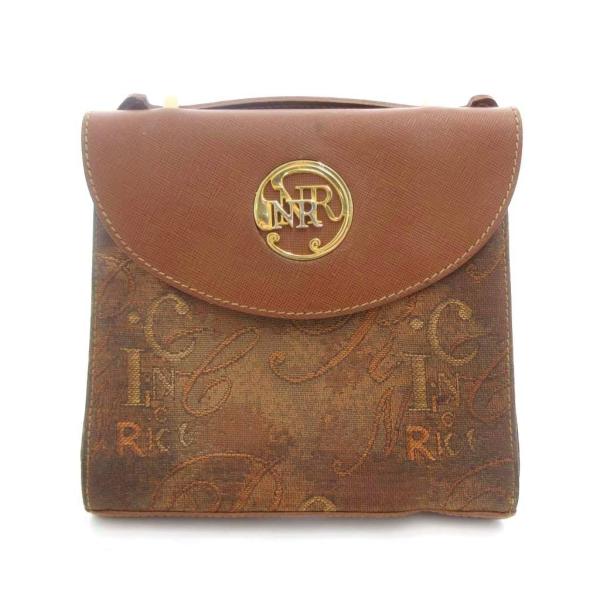 ニナリッチ NINA RICCI セカンドバッグ ミニ ハンドバッグ 茶 ブラウン 総柄 フラップ ...