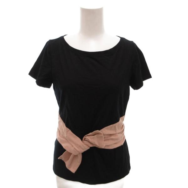 ポールカ PAULE KA Tシャツ カットソー 半袖 リボンドッキング L 黒 ブラック ピンク ...