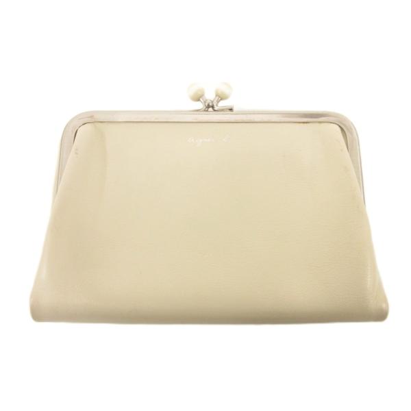アニエスベー agnes b. がま口 ウォレット 財布 レザー ベージュホワイト /TQ ■GY0...