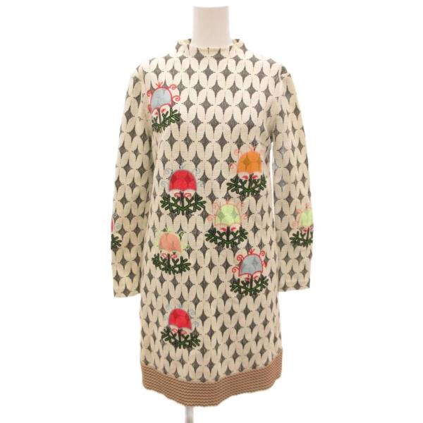 ヴィヴィアンタム VIVIENNE TAM ワンピース O ひざ丈 花がら 長袖 刺繍 白 ホワイト...