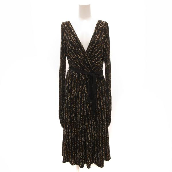 マックスマーラ MAX MARA 白タグ ワンピース 38 チェーン柄 長袖 マキシ ロング 黒 ブ...