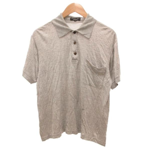 クリスチャンディオール Christian Dior ポロシャツ 絹 シルク 半袖 ロゴ刺繍 M グ...