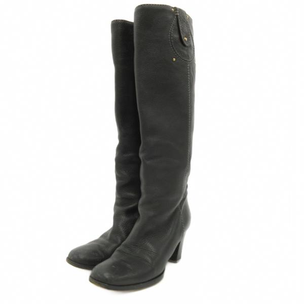 クロエ CHLOE ロングブーツ シューズ 37 レザー シボ革 黒 ブラック /JS ■GY06 ...