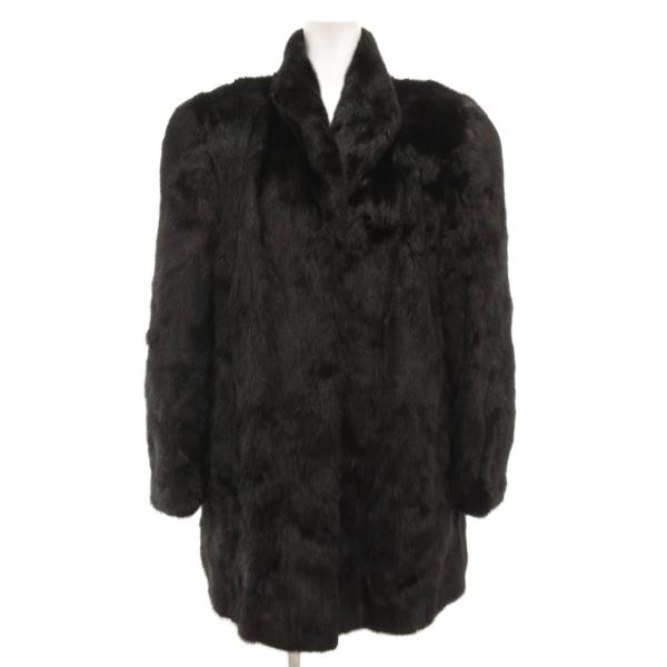 ノーブランド ミンクファーコート 毛皮 F ミドル丈 黒 ブラック /JS ■GY06 レディース