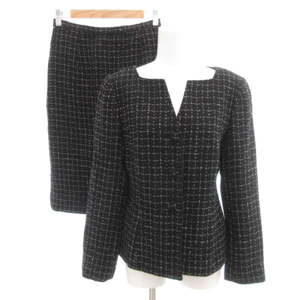 ランバン LANVIN 美品 セットアップ フォーマル ノーカラージャケット タイトスカート シング...