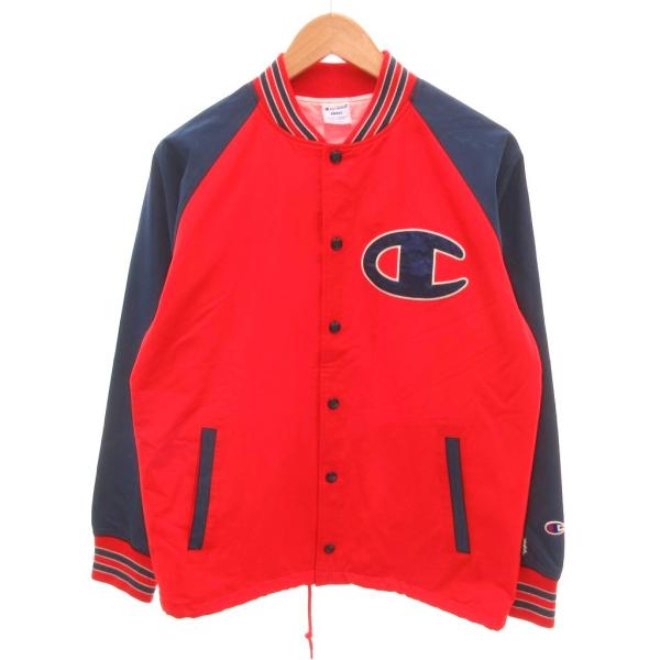 チャンピオン CHAMPION ×X-girl スタジャン リブストライプ柄 ロゴワッペン バイカラ...