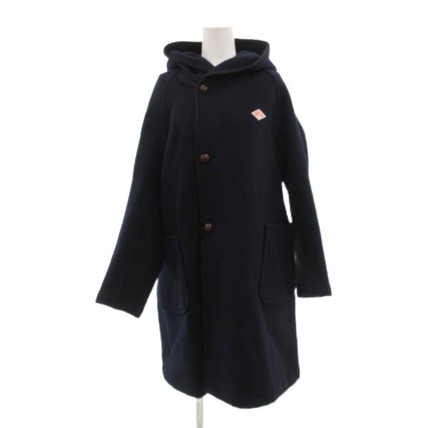 ダントン DANTON ロングコート フード ウールモッサ ロゴ 36 紺 ネイビー /JS ■GY...