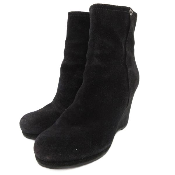 プラダ PRADA ブーティ ショートブーツ スエードレザー チャンキーヒール 36 黒 ブラック ...