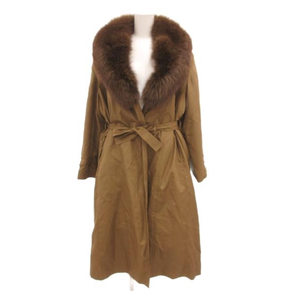 LOBELLA ガウンコート ロング ラムファー フォックス 絹 シルク 13 茶 ブラウン /JS...