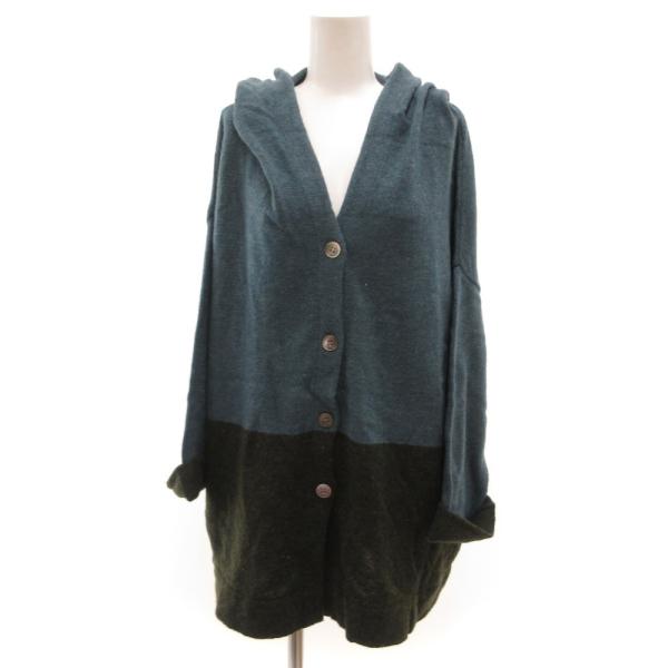 ニコアンド Niko and.. カーディガン ニット Vネック バイカラー 青 ブルー 緑 グリー...