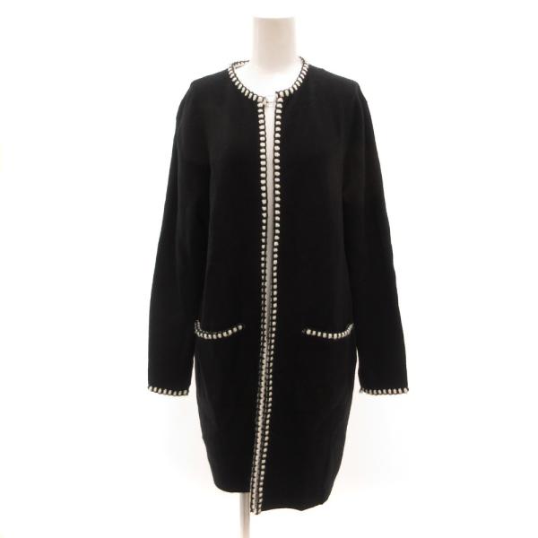ザラ ZARA KNIT ガウンコート ニット M ロング 黒 ブラック 白 ホワイト /JS ■G...
