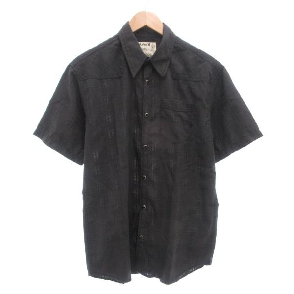 ハーレー Hurley シャツ 半袖 チェック柄 M 黒 ブラック /JS ■GY12 メンズ