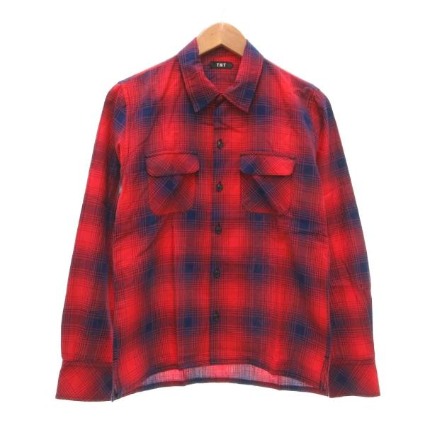 ティーエムティー TMT シャツ S オンブレチェック 長袖 赤 紺 ネイビー /SX ■GY12 ...
