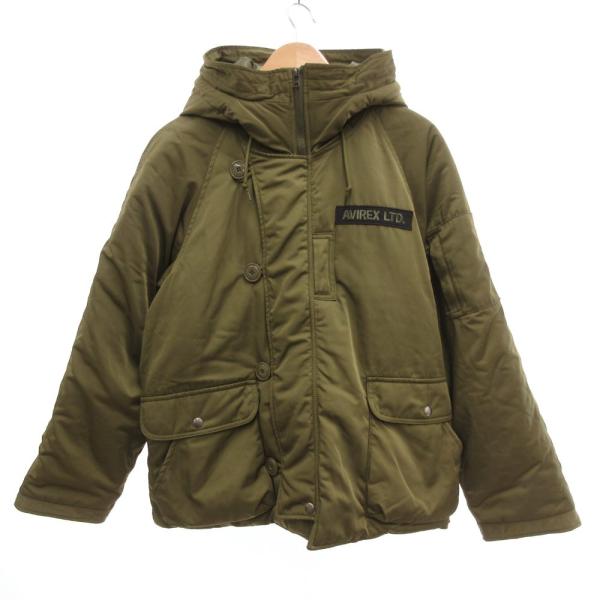 アヴィレックス AVIREX 中綿ジャケット ブルゾン L ジップアップ フード ロゴ刺繍 カーキ ...