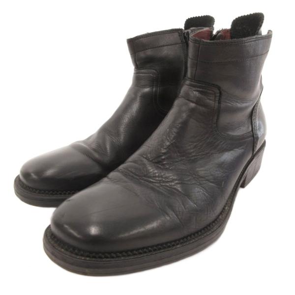 ステファノロッシ STEFANO ROSSI ショートブーツ ヒール レザー 27.5cm 黒 ブラ...