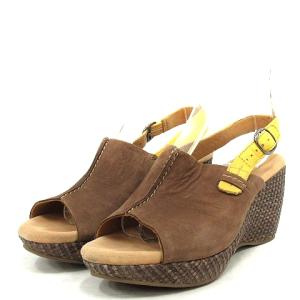 【中古】クラークス clarks サンダル ウェッジソール ストラップ スエード UK4 23cm 茶 ブラウン 黄色 イエロー /AK10 レディース 【ベクトル 古着】